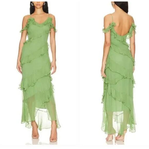 House of Harlow 1960 - Maxime Ruffle Trim Maxi Dress in Green - Picture 5 of 5